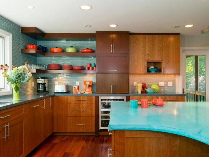 Бирюзовый цвет в интерьере кухни