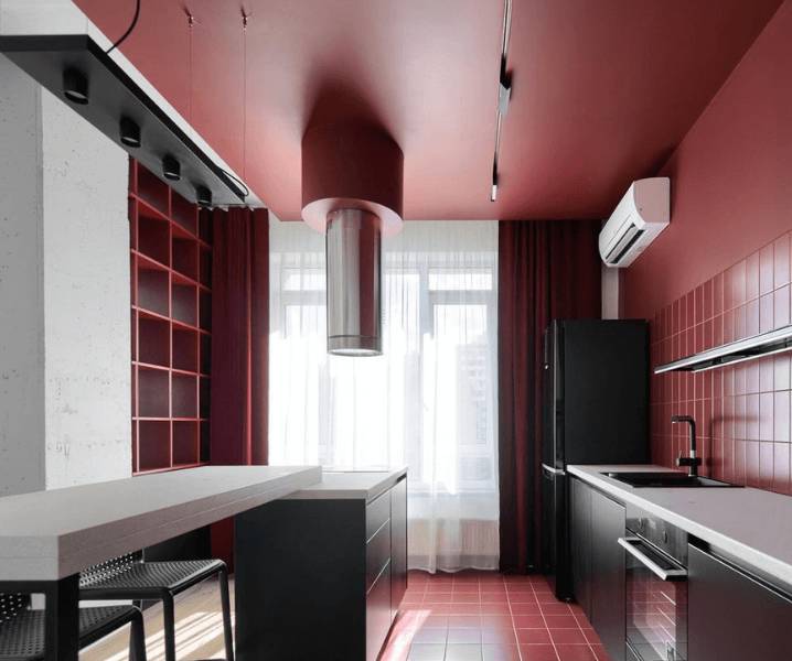 Интерьер кухни в красном цвет