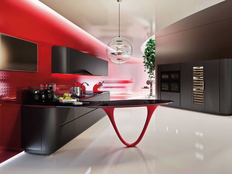 Дизайн кухни в красно-черном цвет