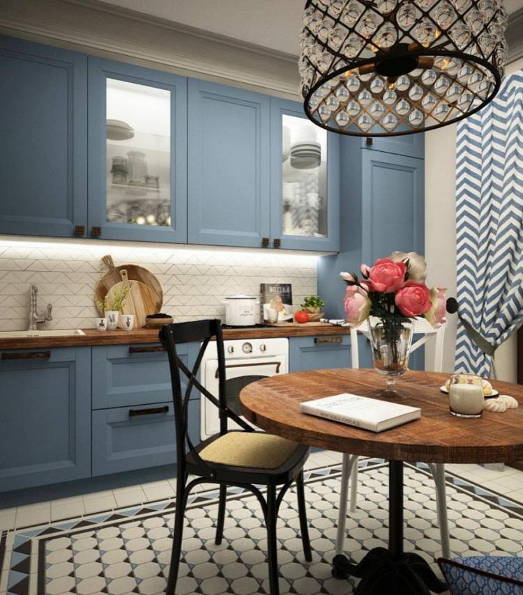 Синяя кухня в стиле лофт: 106 фото дизайна