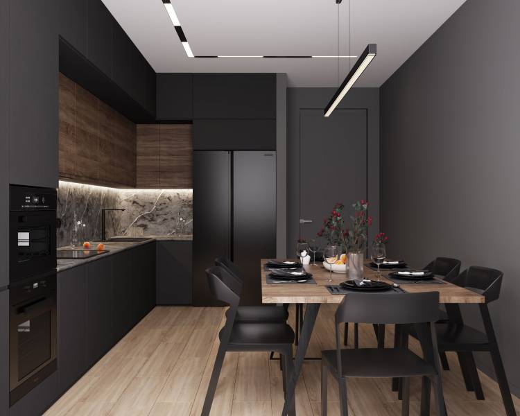 Кухня-столовая в стиле минимализм, minimalism style interior