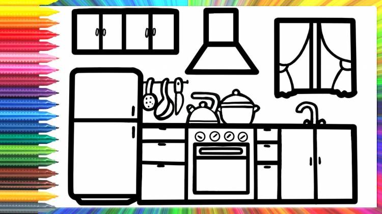 How to draw a kitchen for children