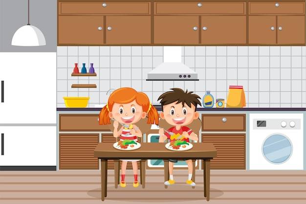Дети едят на кух