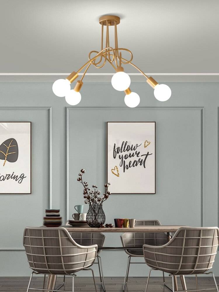 Современные креативные изогнутые люстры в скандинавском стиле, потолочные светильники золотого и черного цвета для кухни, гостиной, столовой, спальни, фой
