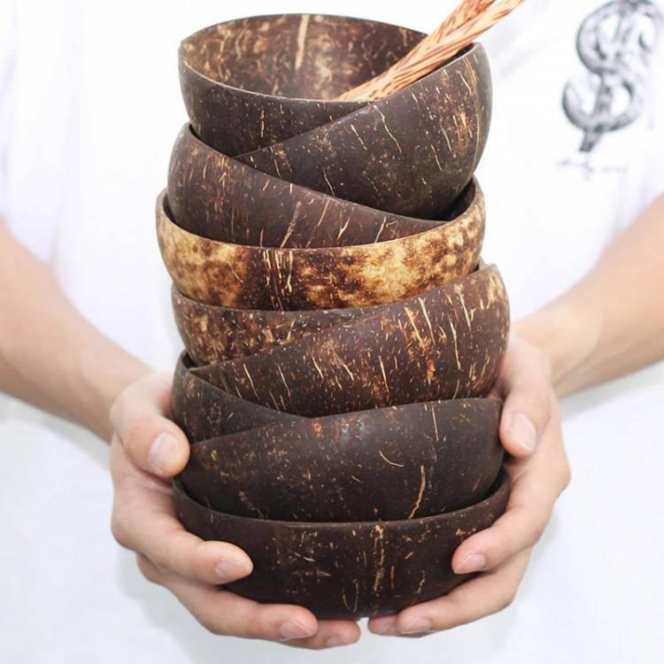 Натуральная кокосовая чаша Деревянная посуда Фруктовый салат Лапша Рисовая миска Творческая кокосовая раковина Кухонная декоративная посуд
