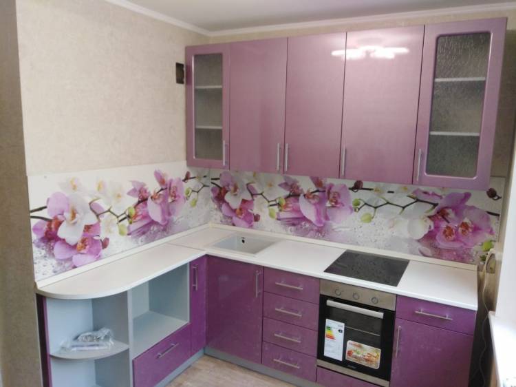 Кухня с фотопечатью Орхидея фиолетовая
