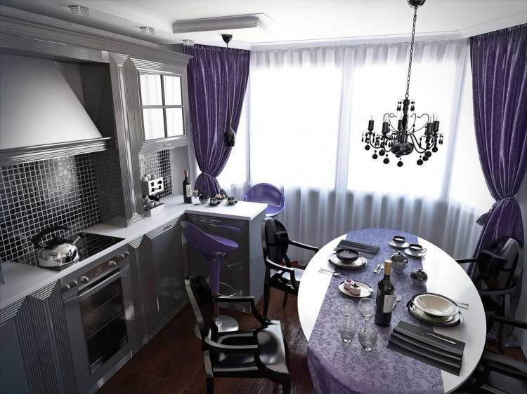 Фиолетовые шторы на кухню