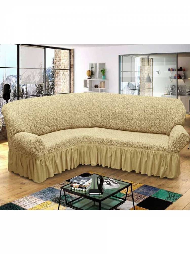 Чехол на угловой диван Жаккардовый универсальный на резинке deweri