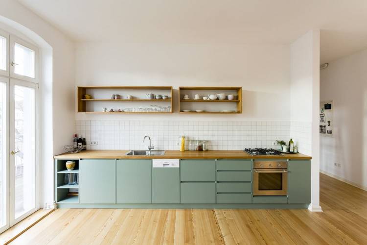 Дизайн кухни только с нижними шкафами
