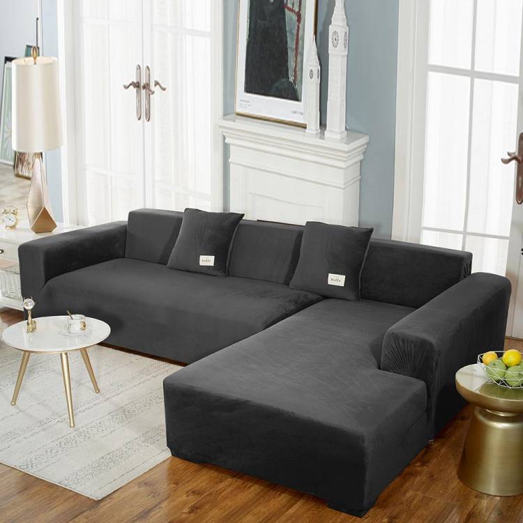 Бархатный плюшевый диван-чехол Эластичный толстый L-образный угловой диван-чехол для гостиной