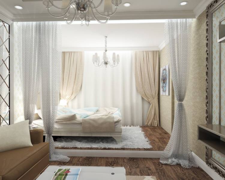 Дизайн интерьера спальни и гостиной совмещенной в одной комнат