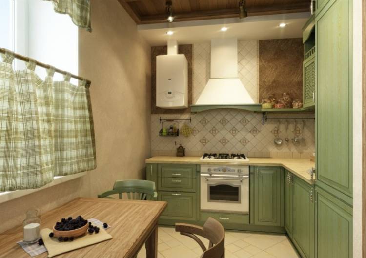 Дизайн кухни в хрущевке с газовой колонкой и холодильником