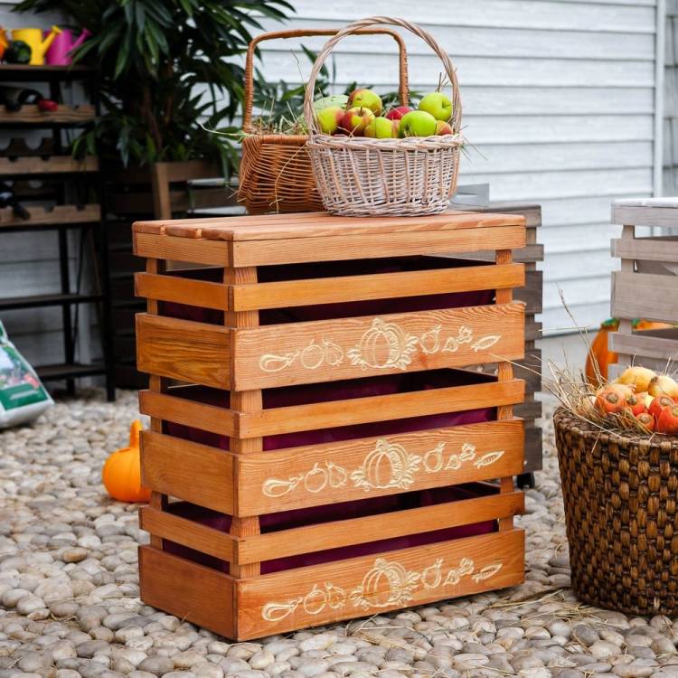 Деревянный ящик для овощей с крышкой