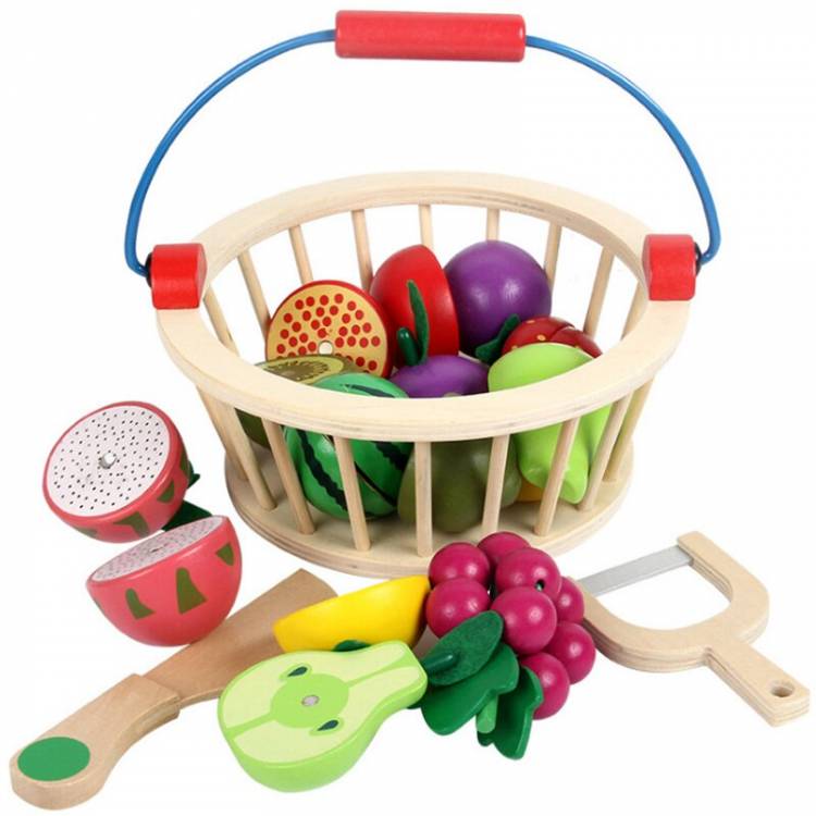 Деревянная корзина для фруктов и овощей, для игры в дом, с магнитной нарезкой, детские игрушки, кухня, обучающая игрушка, набор еды