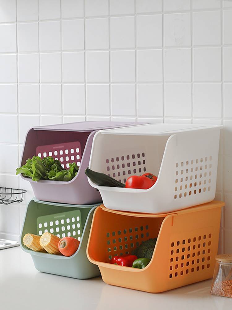 Кухонная корзина для хранения овощей, пластиковая Штабелируемая корзина для хранения фруктов, корзина для хранения мелочей и закусок, коробка для хранения