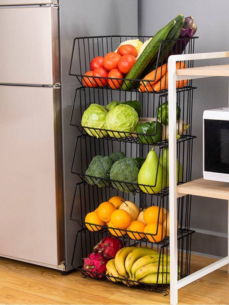 Кухонная стойка для овощей, многоуровневые Металлические Напольные штабелируемые полки для хранения фруктов, корзина для хранения, органайзеры с вращающимися колесами