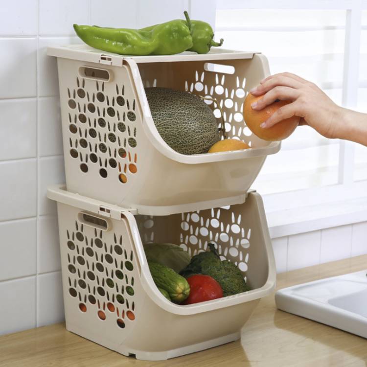 Корзина для хранения овощей, многофункциональная ажурная пластиковая коробка, стеллажи с крышкой, корзины для хранения, кухонная деталь