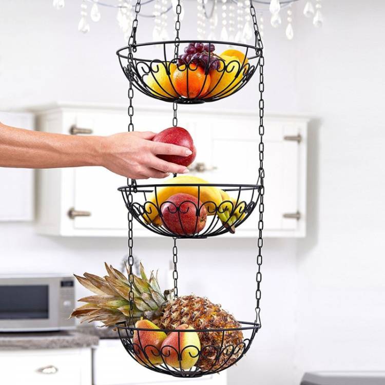 Дизайн уровневый подвесная корзина для фруктов из оцинкованный стальной поддон для хранения овощей чаша потолочная подвеска Кухня украшения Nordic Минималистский