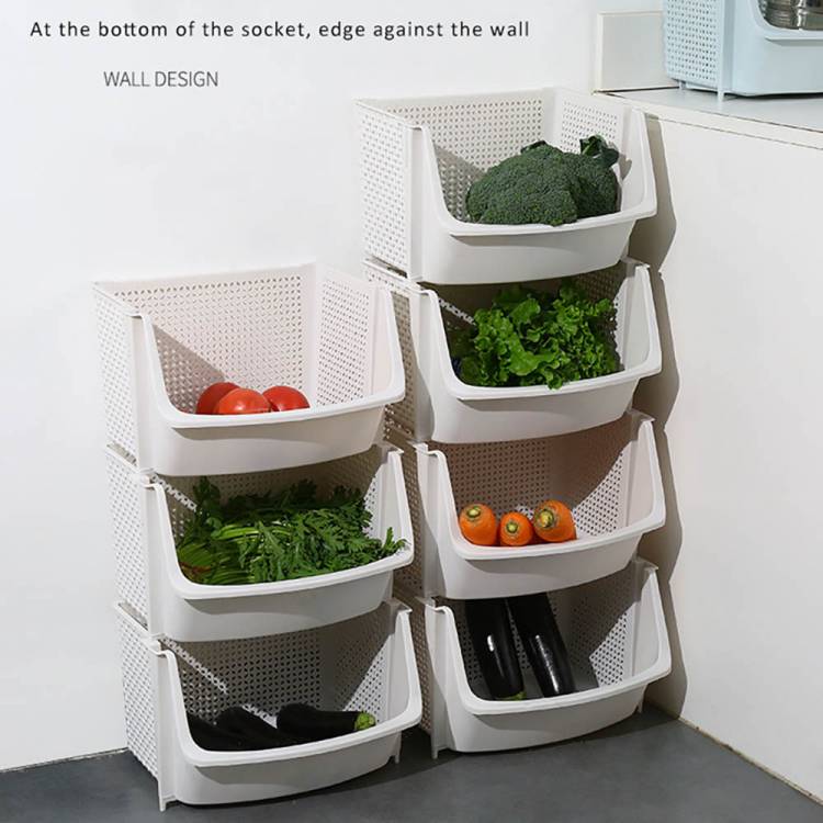 Домашняя корзина для хранения, штабелируемый стеллаж для хранилище корзина для фруктов овощей, многофункциональная полка для кухни