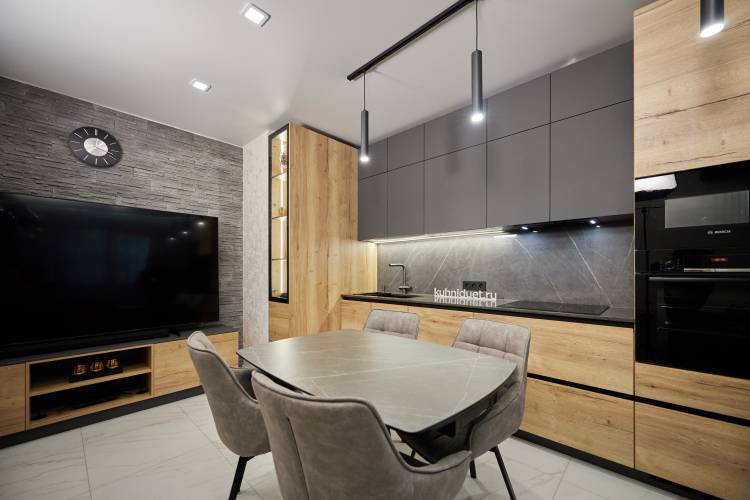 Кухня в интерьере с большим телевизором от компании ДУЭТ