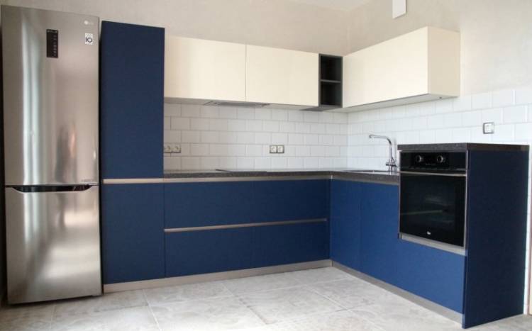 Кухня синего цвета в современном стиле Fenix