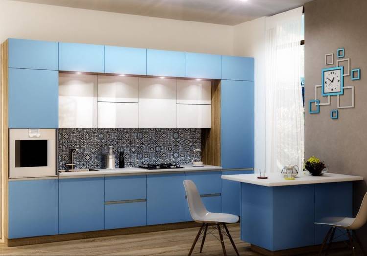 Недорогие бело-синие кухни, бело-синюю кухню дешево от производителя, заказать в Москв