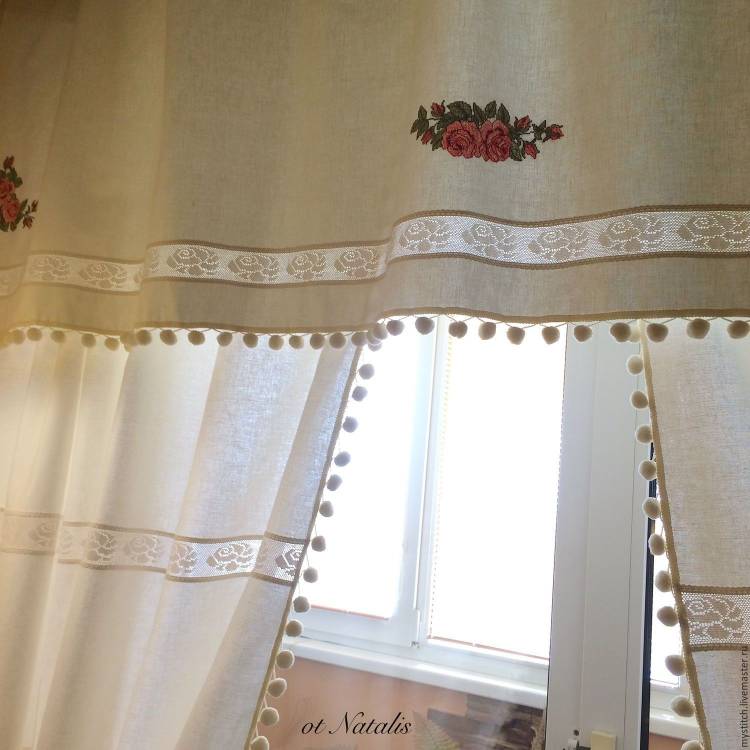 Винтажные льняные шторы с вышивкой Бутоны р