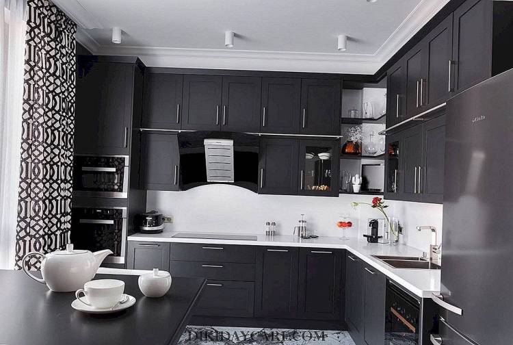 Кухня черно белая матовая дизай