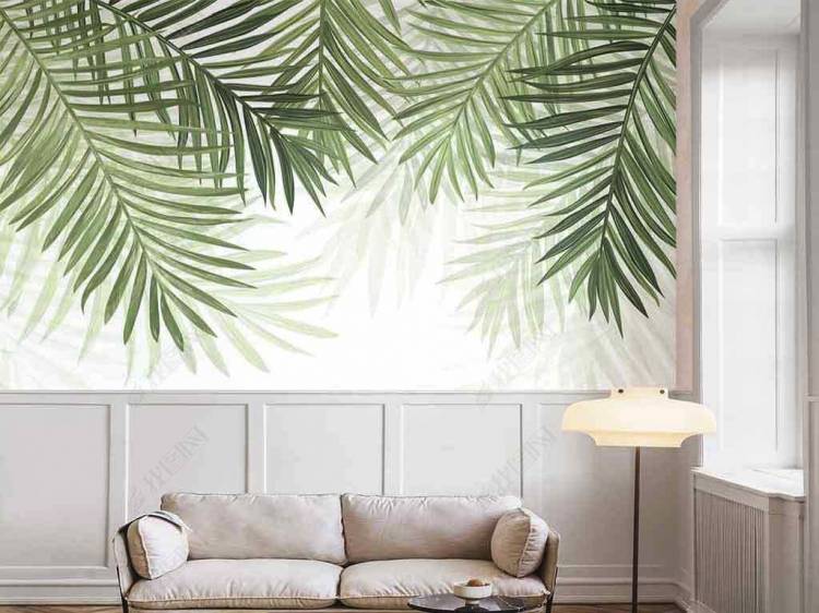 Фотообои Свисающие зеленые пальмовые листья на стену