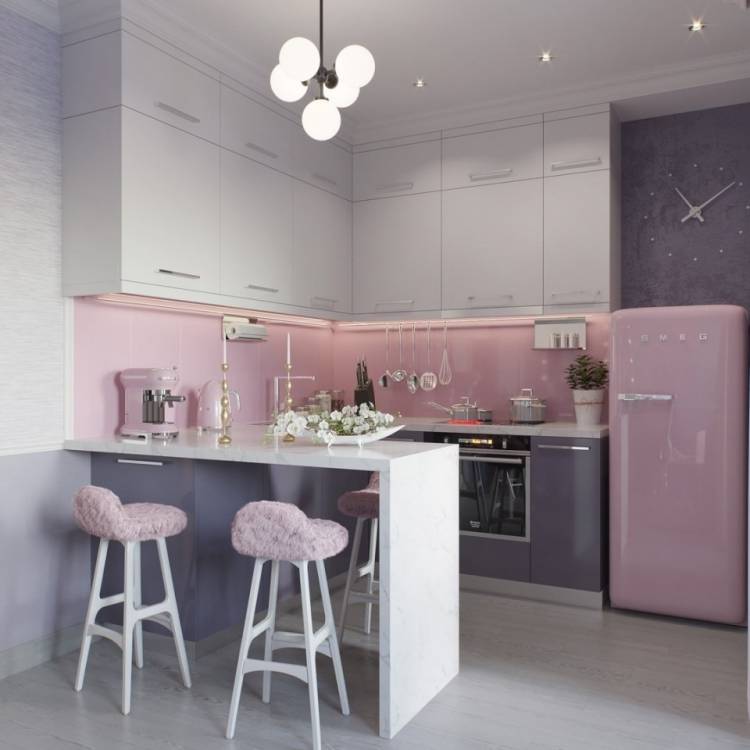 Кухня в серо розовых тонах