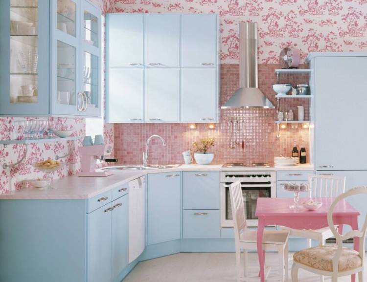 Кухня в розовом цвет