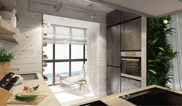 Дизайн кухня, совмещенной с балконом