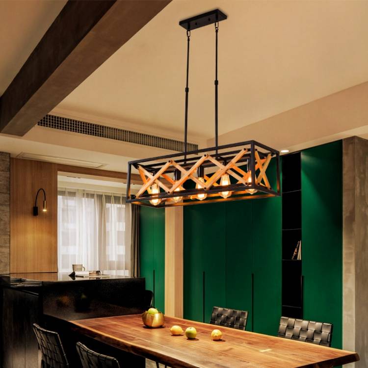 Потолочная люстра в стиле индастриал, винтажная потолочная лампа из массива дерева в стиле лофт для кухни, столовой, ресторана, осветительный прибор