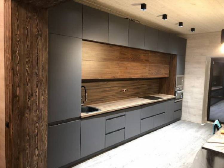 Дизайн серой кухни с деревянной столешницей: 87 фото дизайна