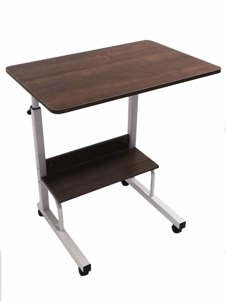 Прикроватный столик для ноутбука, регулировка выс на колесиках, коричневый с полкой