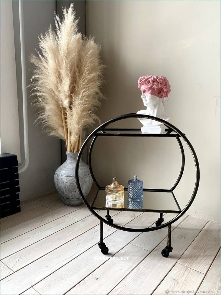 Столик сервировочный на колесиках с зеркальными полками круглый в интернет