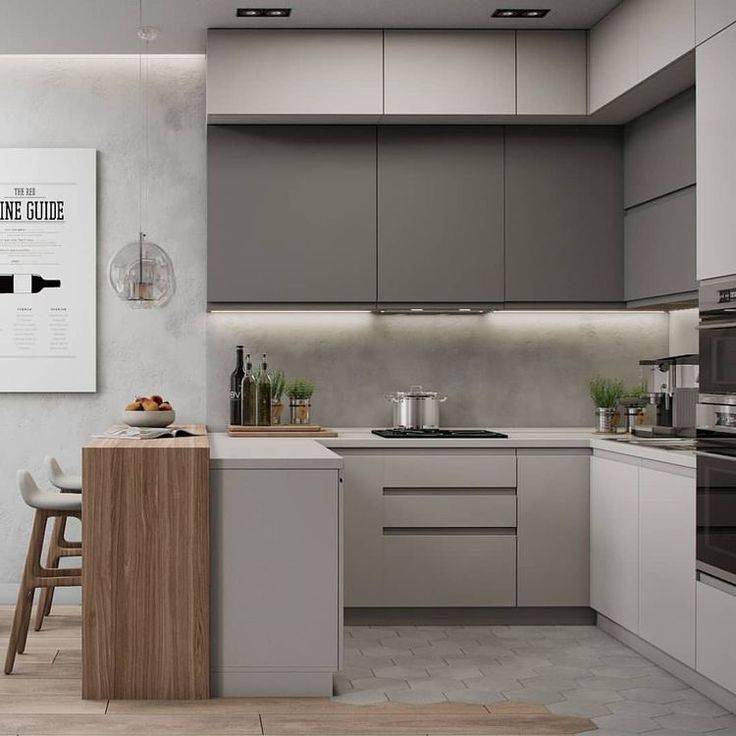 Серая кухня в стиле минимализм: 108 фото дизайна