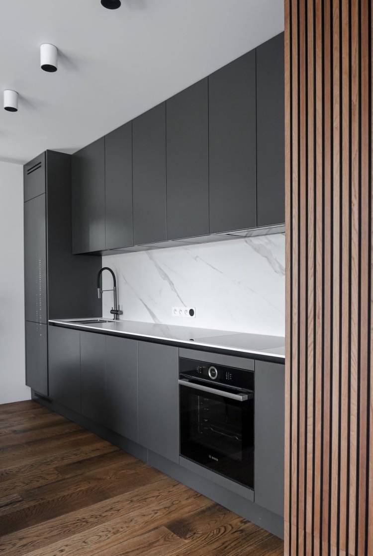 Серая кухня в стиле минимализм: 108 фото дизайна