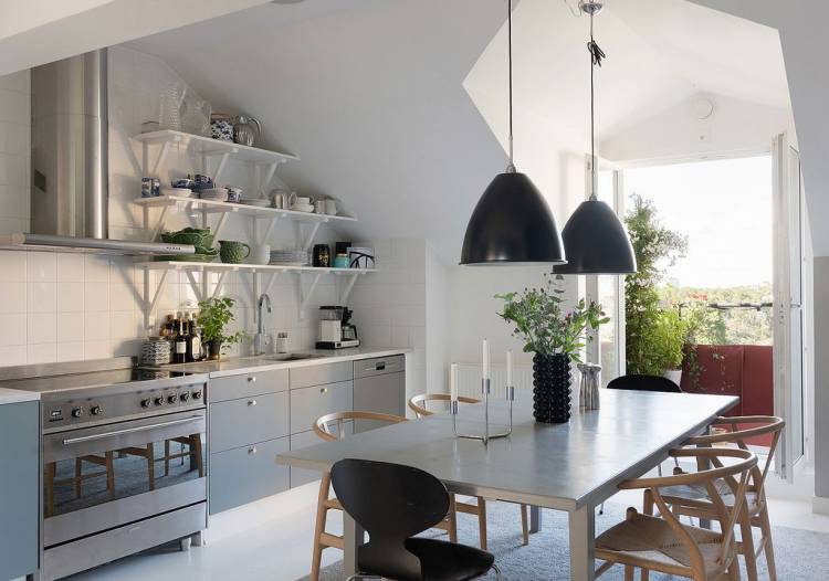 Прекрасная мансардная квартира с террасой и зеленью за окном в Швеции 〛 ◾ Фото ◾ Идеи ◾ Дизай