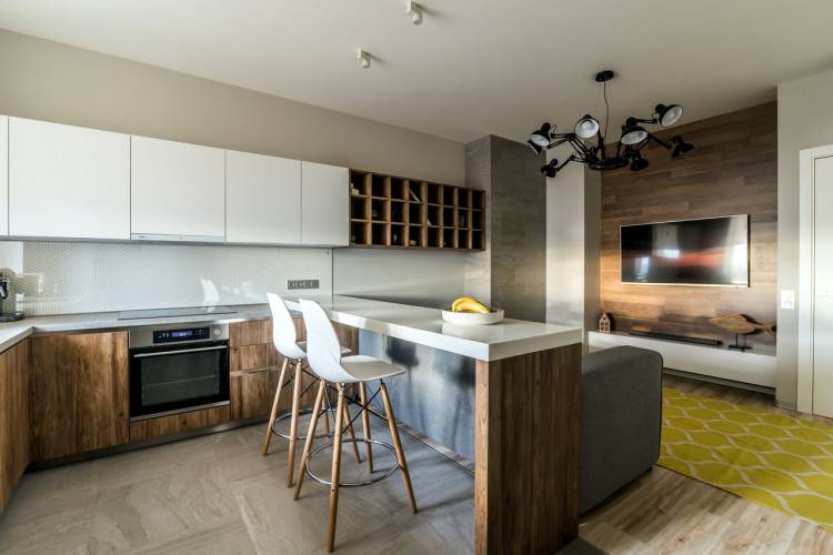 Дизайн кухни с гостинной прямоугольной формы: 109+ идей дизайна