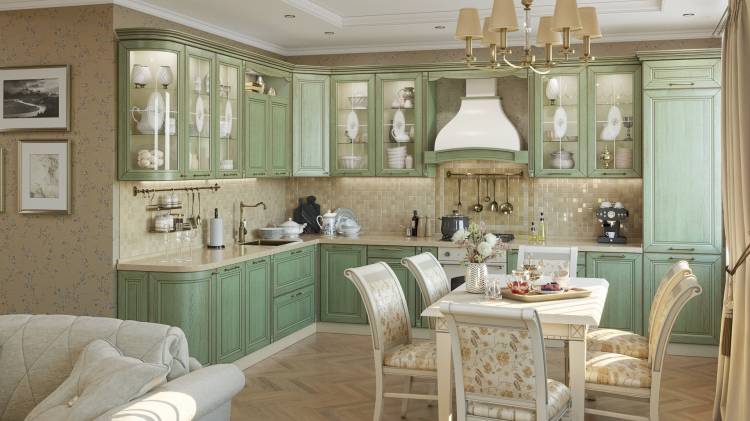 Дизайн интерьера кухни в стиле прованс с мятными тонами