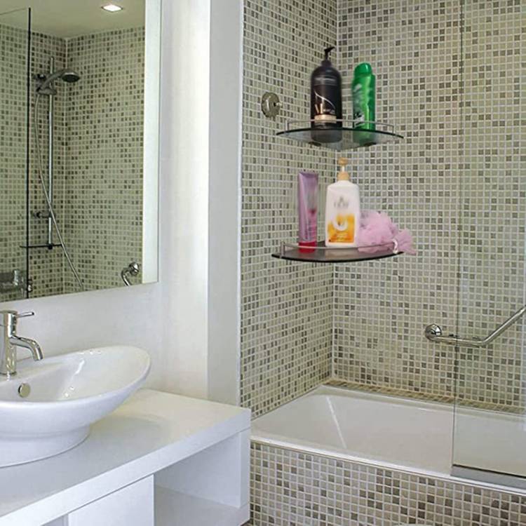 Полки для ванной комнаты, угловая настенная стеклянная полка для ванной комнаты, полка из закаленного стекла для хранения геля для душ