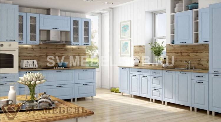 Модульная кухня Грейвуд Деним голубой от официального дилера фабрики SV- мебель в Санкт-Петербург