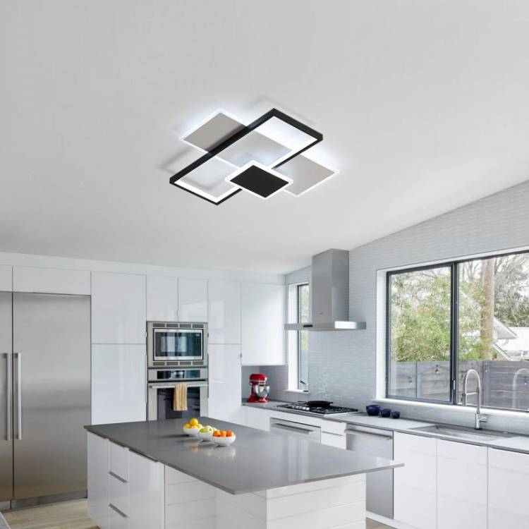 Современный светодиодный потолочный регулируемый светодиодный потолочный светильник для гостиной Спальня и кухня Односторонняя черно-белая люстра с пультом дистанционного управления