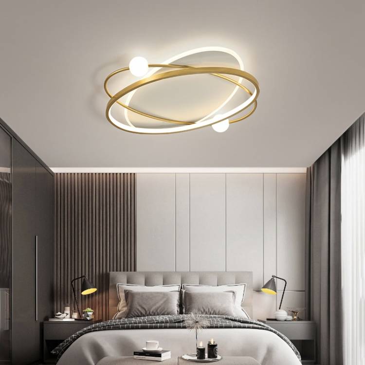 Светодиодная люстра в современном стиле, потолочная лампа с золотым кольцом и дистанционным управлением для спальни, гостиной, кухни, кабинет