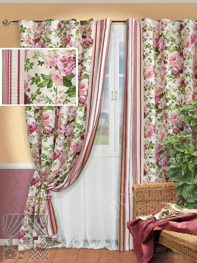 Романтический комплект штор в стиле прованс с флористическим принтом и тюлем в комплекте, готовые шторы в интернет магазине дешев