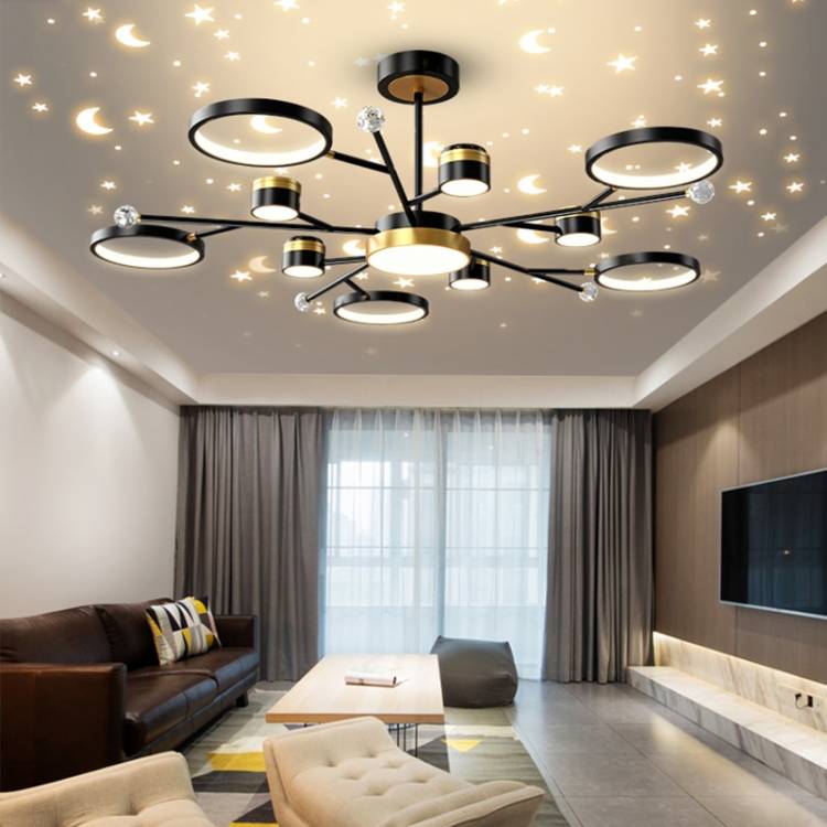 Светодиодная люстра в современном стиле для гостиной, спальни, столовой, кухни, Потолочный подвесной светильник со звездами, дизайнерский светильник с дистанционным управлением