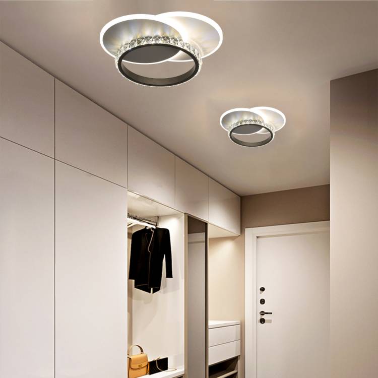 Круглая Потолочная люстра с кристаллами для спальни, столовой, кухни, креативные маленькие светодиодные люстры, светильник для внутреннего коридор