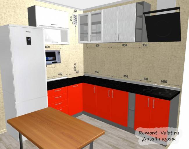 Проект онлайн угловой красной кухни
