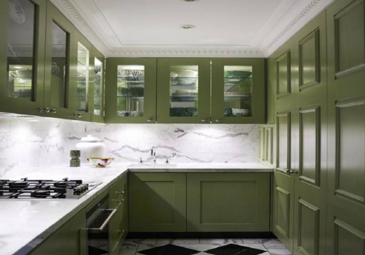 Недорогие зеленые кухни МДФ с крашенными фасадами эмаль, кухню МДФ зеленого цвета в Москв
